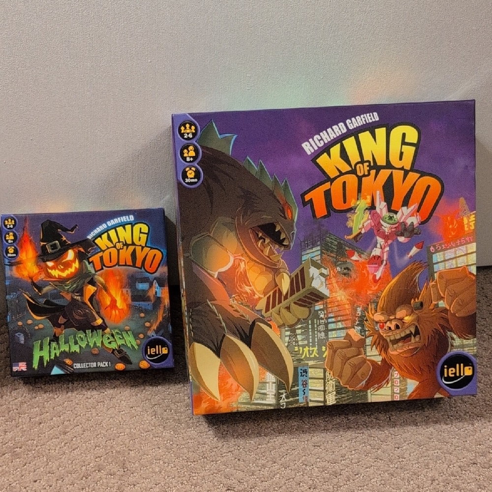 King of Tokyo Monster Battle Board Game With Halloween Expansion Pack  EUC